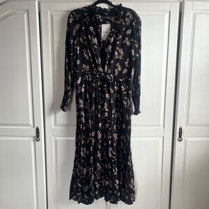 NWT Saint + Sofia Olivia dress size 8 medium paisley black midi dress 3/4 sleeve